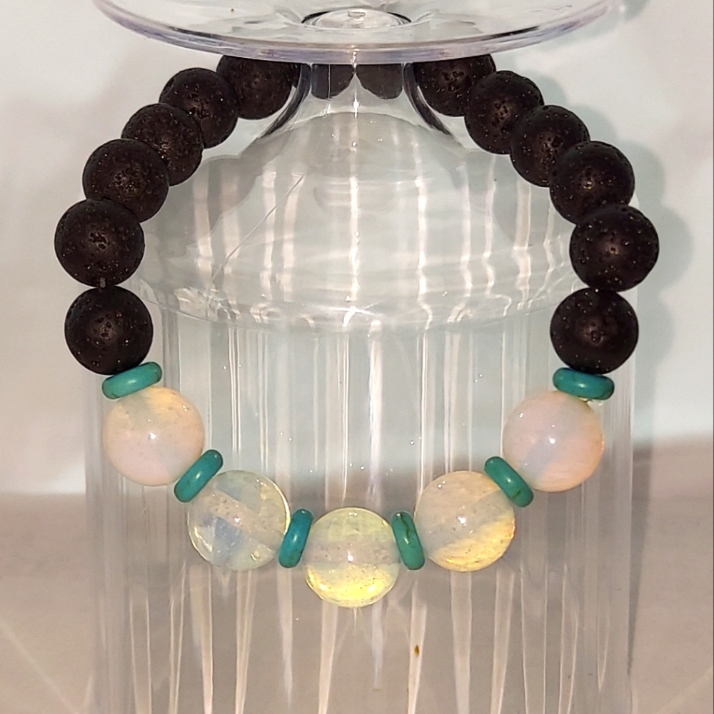 Lava stone and Opalite Bracelet
